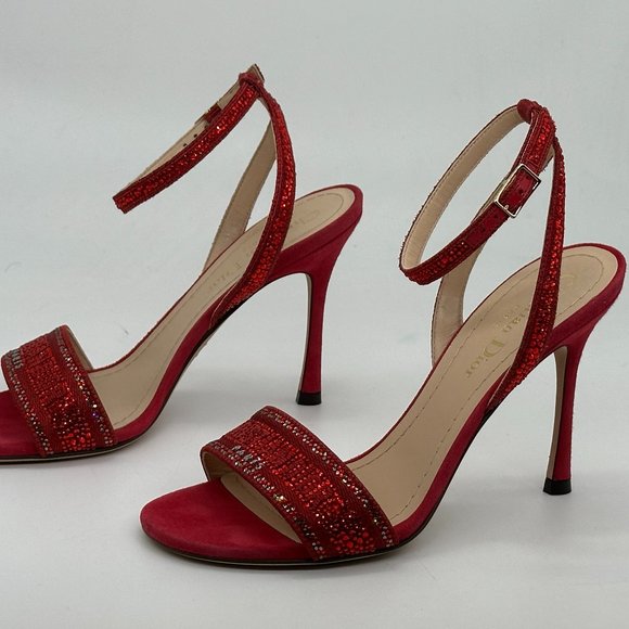 DIOR DWAY D WAY Strass Crystal Embroidered Cotton Sandals Heels Shoes - Picture 10 of 16